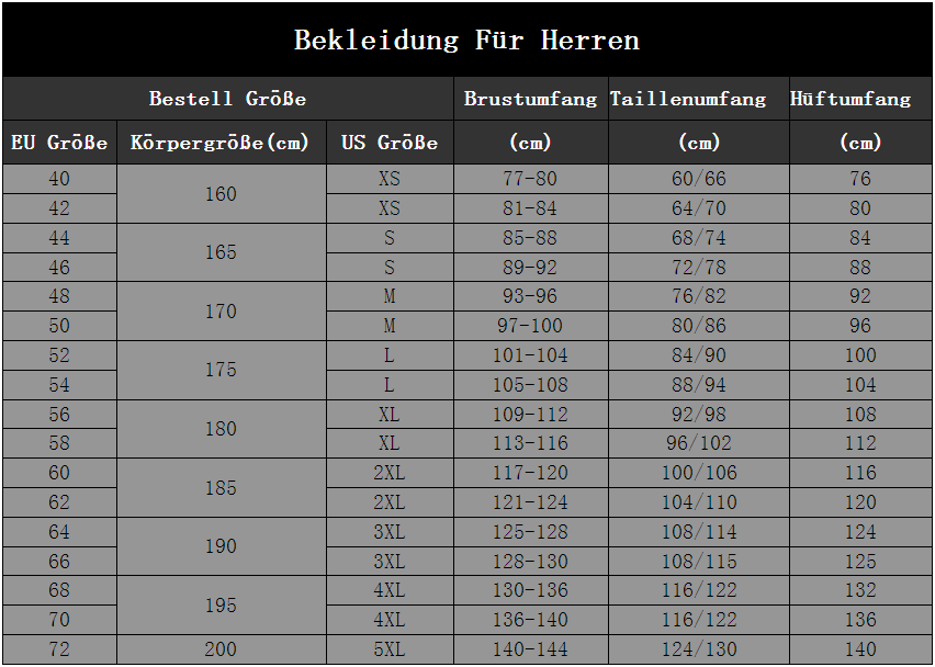 rosaidee bekleidung größe für herren