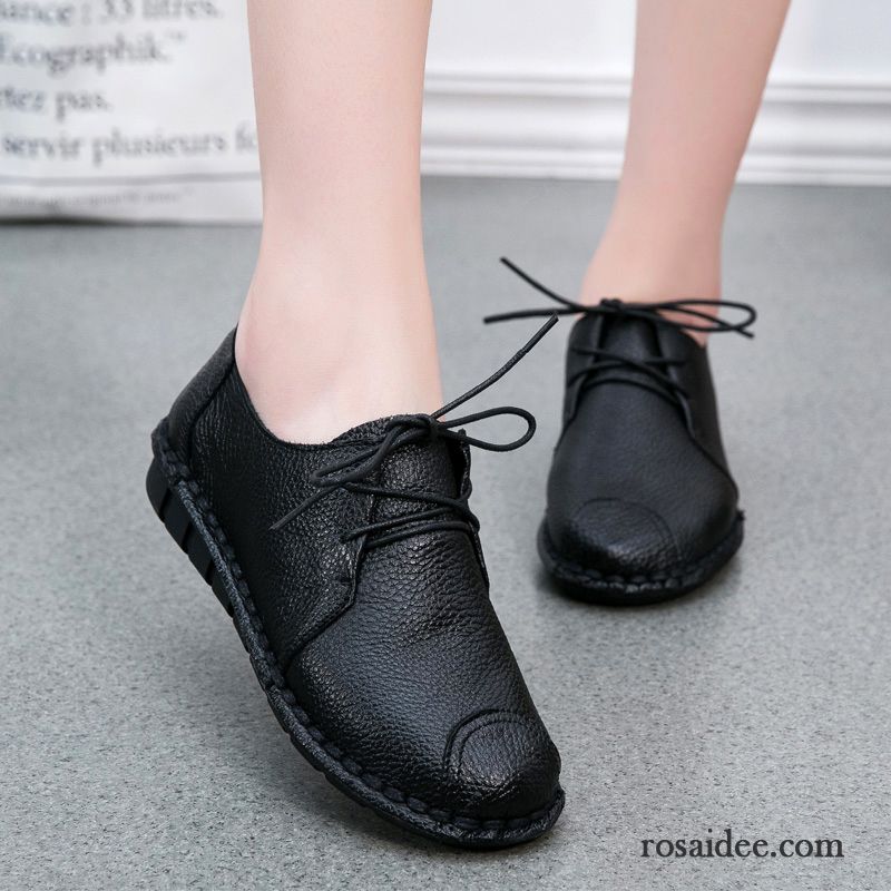 Ausgefallene Schuhe Damen Damen Feder Schnürschuhe Flache Casual Lederschuhe Neue Weiche Sohle Rutschsicher Echtleder Günstig