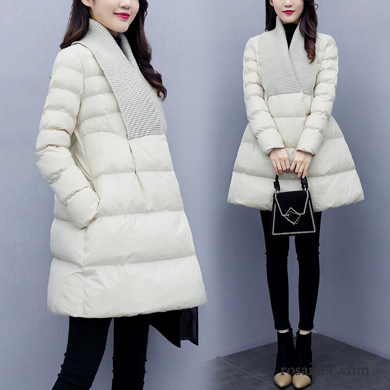 Baumwolle Mantel Damen Warme Gemütlich Verdickung Einfach Winter Lange Purpur Lila Rot