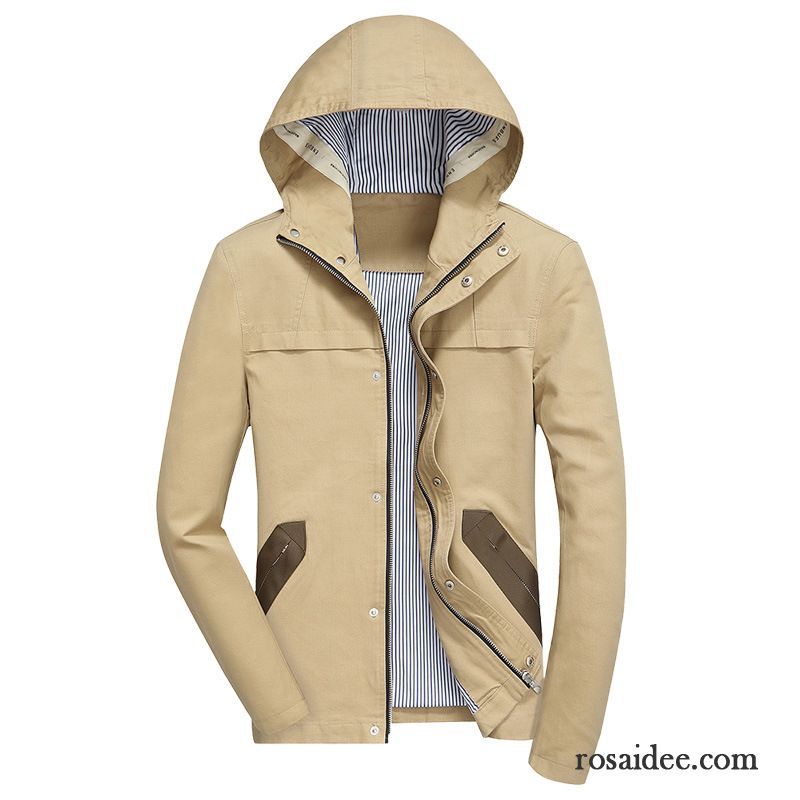 Beige Mantel Herren Baumwolle Herren Herbst Dünn Überzieher Jacke Freizeit