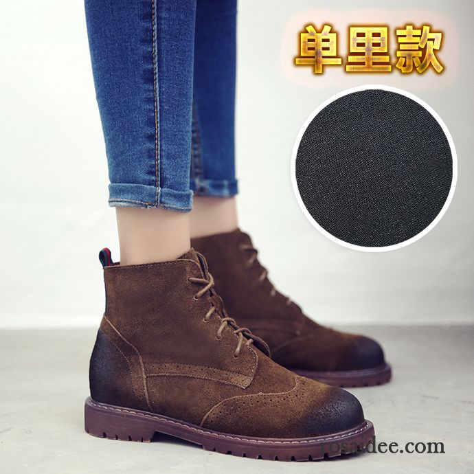 Bequeme Schuhe Damen England Herbst Erhöht Plus Samt Gefrostet Echtleder Schnürung Baumwolle Schuhe Damen Retro Winter Kurze Martin Stiehlt Flache