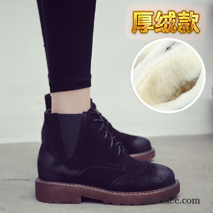 Bequeme Schuhe Damen England Herbst Erhöht Plus Samt Gefrostet Echtleder Schnürung Baumwolle Schuhe Damen Retro Winter Kurze Martin Stiehlt Flache