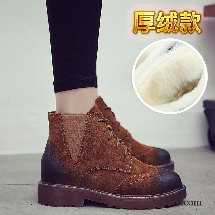 Bequeme Schuhe Damen England Herbst Erhöht Plus Samt Gefrostet Echtleder Schnürung Baumwolle Schuhe Damen Retro Winter Kurze Martin Stiehlt Flache