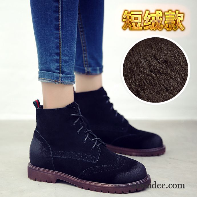 Bequeme Schuhe Damen England Herbst Erhöht Plus Samt Gefrostet Echtleder Schnürung Baumwolle Schuhe Damen Retro Winter Kurze Martin Stiehlt Flache