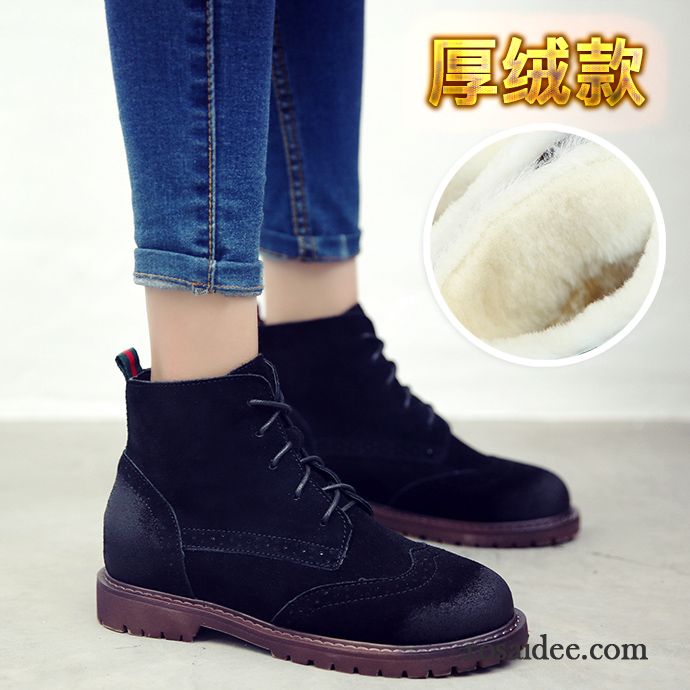 Bequeme Schuhe Damen England Herbst Erhöht Plus Samt Gefrostet Echtleder Schnürung Baumwolle Schuhe Damen Retro Winter Kurze Martin Stiehlt Flache