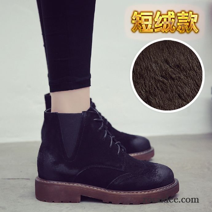 Bequeme Schuhe Damen England Herbst Erhöht Plus Samt Gefrostet Echtleder Schnürung Baumwolle Schuhe Damen Retro Winter Kurze Martin Stiehlt Flache