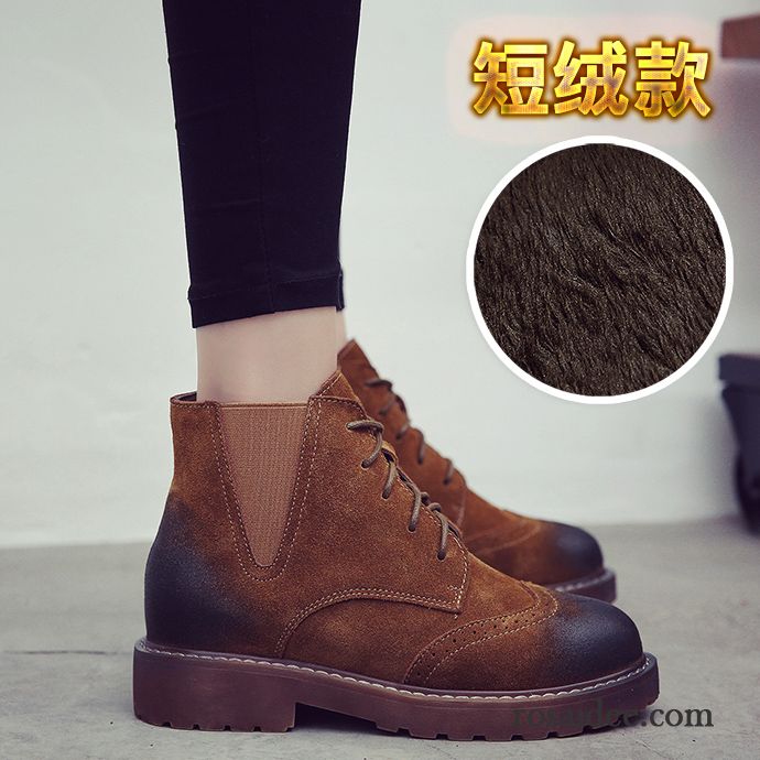 Bequeme Schuhe Damen England Herbst Erhöht Plus Samt Gefrostet Echtleder Schnürung Baumwolle Schuhe Damen Retro Winter Kurze Martin Stiehlt Flache