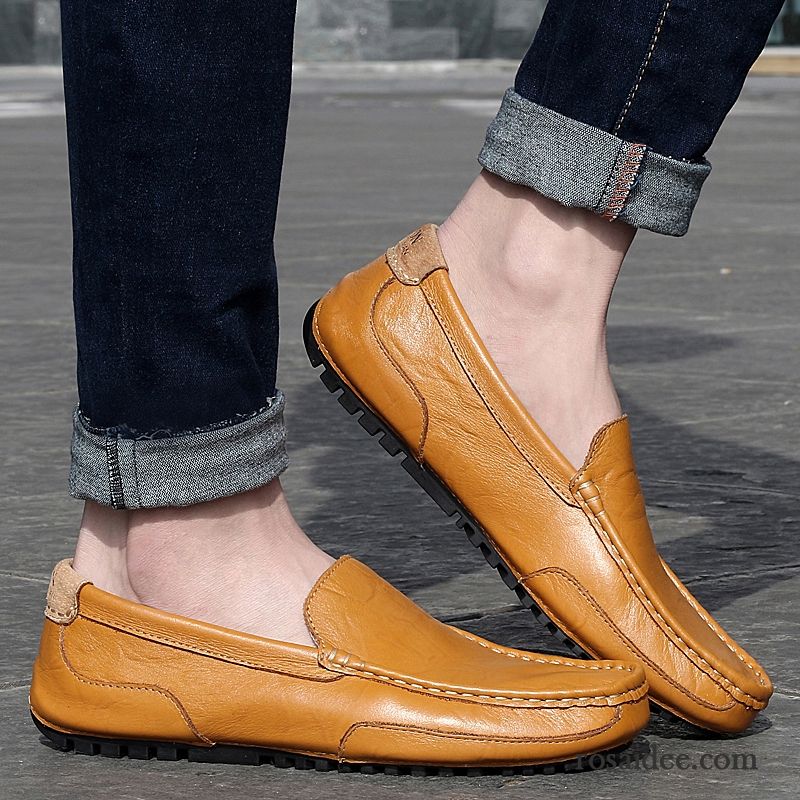 Bequeme Schuhe Herren Lederschue Atmungsaktiv Herbst England Echtleder Herren Schuhe Casual Slip-on Faul Sommer Weiche Sohle Billig