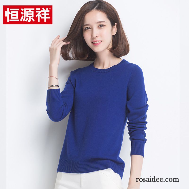 Blau Weiß Gestreifter Pullover Damen Unteres Hemd Strickwaren Winter Schlank Rundausschnitt Wollpullover Damen Herbst Große Größe Rabatt