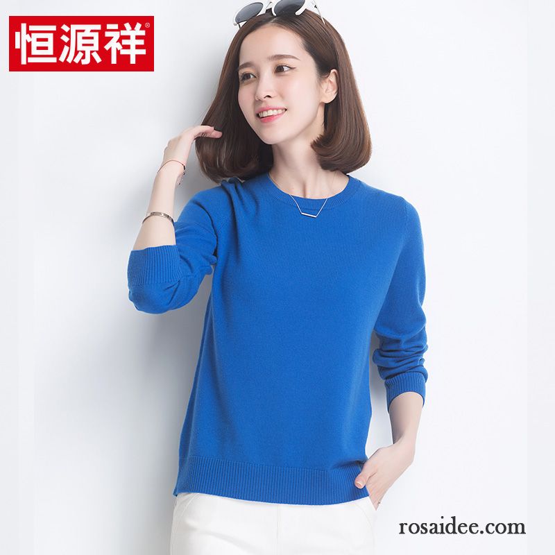 Blau Weiß Gestreifter Pullover Damen Unteres Hemd Strickwaren Winter Schlank Rundausschnitt Wollpullover Damen Herbst Große Größe Rabatt