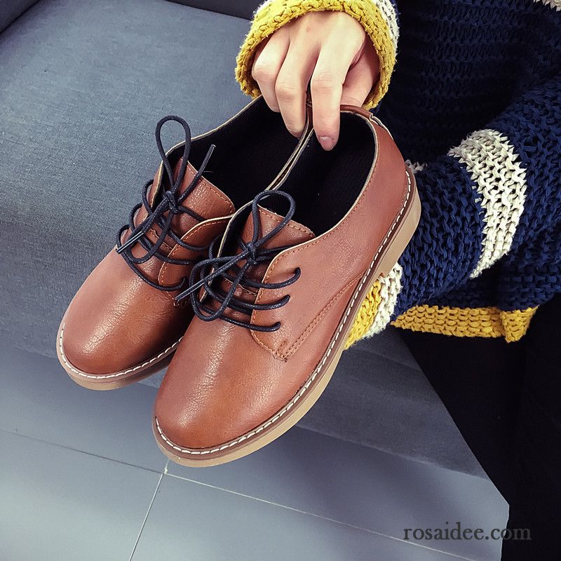 Blaue Leder Schuhe Damen Flache Beruf Schnürschuhe Feder Lederschuhe Erhöht Damen Herbst Schüler Neue Weiche Sohle Atmungsaktiv England Verkaufen