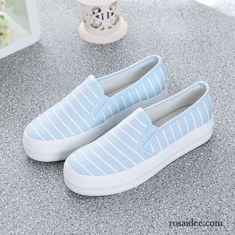 Blaue Schnürschuhe Damen Faul Halbschuhe Damen Schüler Streifen Dicke Sohle Tuch Schuhe Herbst