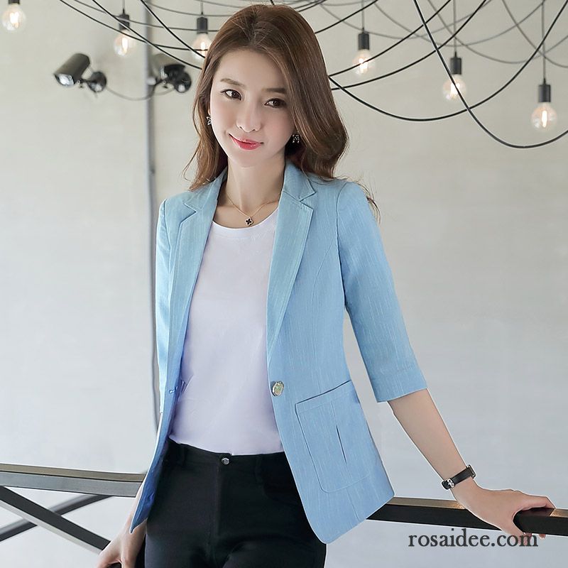 Blazer Damen Anzüge Mode Schlank Überzieher Freizeit Feder Blau