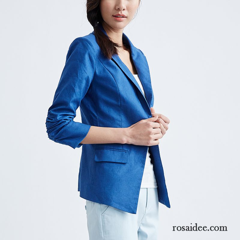 Blazer Damen Blau Herbst Freizeit Überzieher Feder Damen Neu Baumwolle Kostüm Anzüge Mantel Blazer Günstig