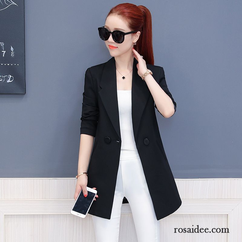 Blazer Damen Feder Lange Ärmel Trend Überzieher Langer Abschnitt Neu Grün