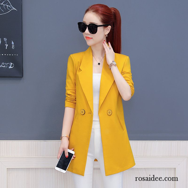 Blazer Damen Feder Lange Ärmel Trend Überzieher Langer Abschnitt Neu Grün