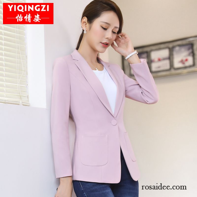 Blazer Damen Freizeit Overall Lange Ärmel Mantel Überzieher Herbst Rosa