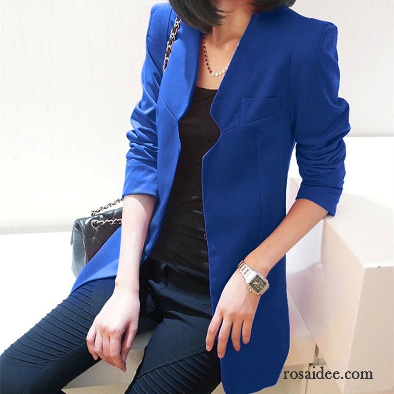 Blazer Damen Neu Anzüge Trend Überzieher Schlank Kostüm Blau