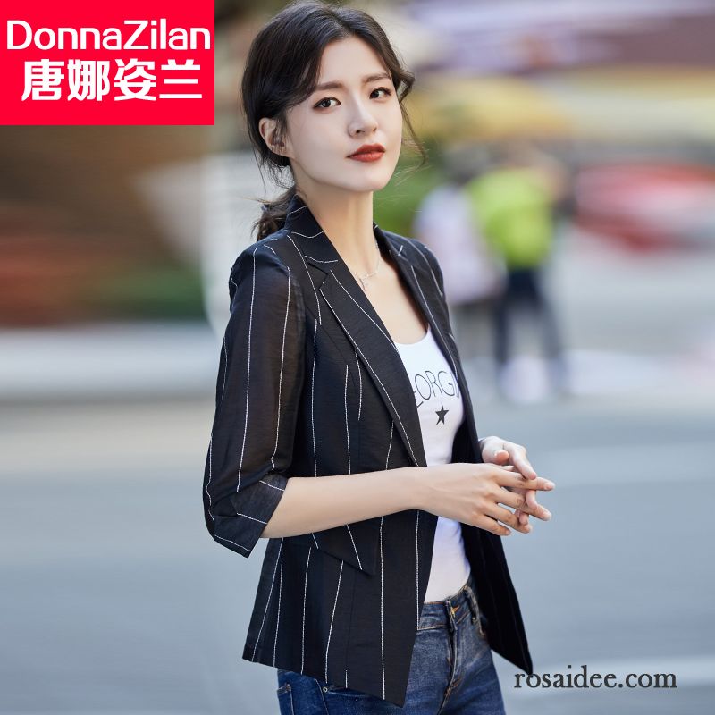 Blazer Damen Streifen Freizeit Baumwolle Anzügjacke Feder Temperament Gelb