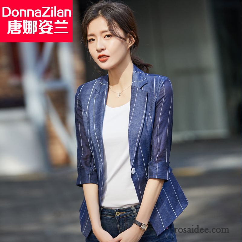 Blazer Damen Streifen Freizeit Baumwolle Anzügjacke Feder Temperament Gelb