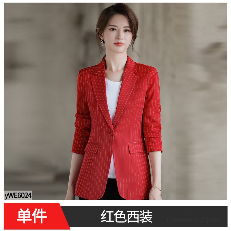 Blazer Damen Temperament Freizeit Schlank Mode Feder Überzieher Schwarz Rot