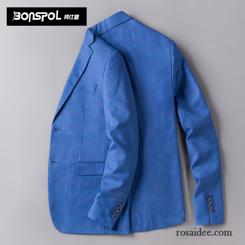 Blazer Herren Feder Schlank Überzieher Freizeit Neu Jugend Blau