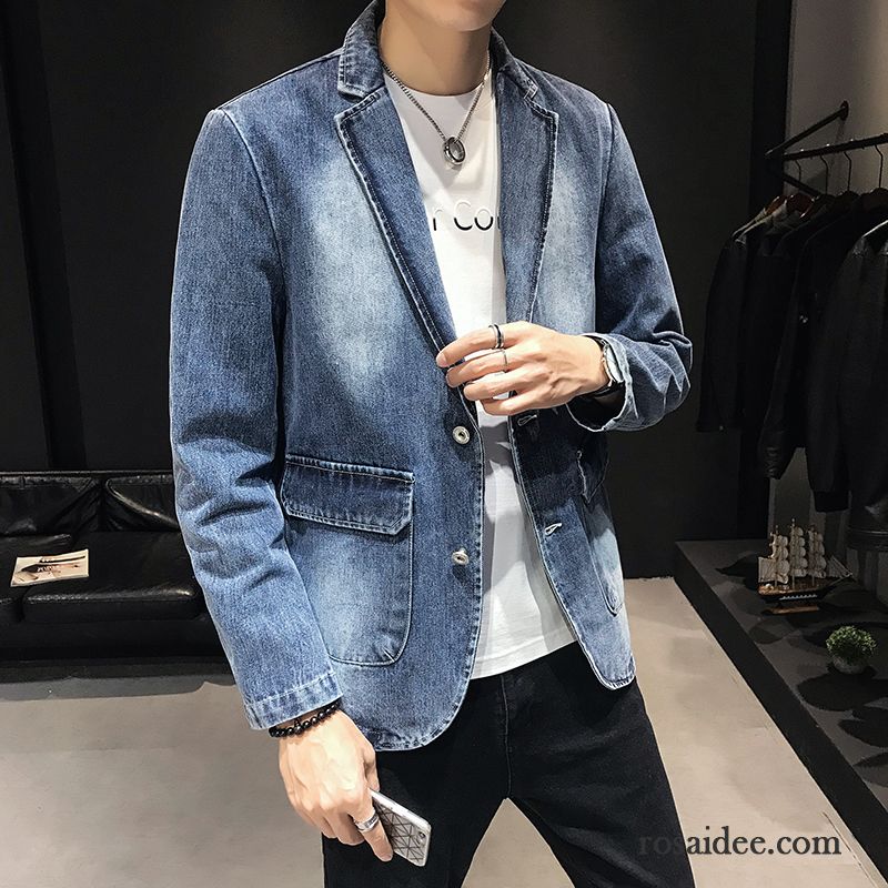 Blazer Herren Freizeit Kostüm Anzüg Mantel Trend Schlank Blau