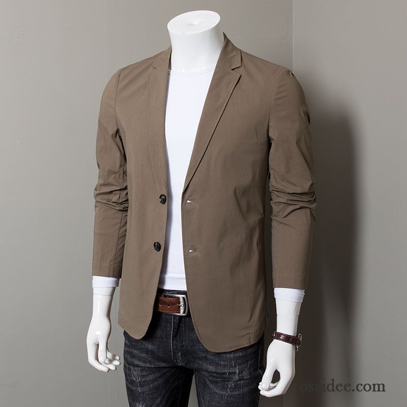 Blazer Herren Freizeit Mantel Schlank Feder Licht Retro Blau