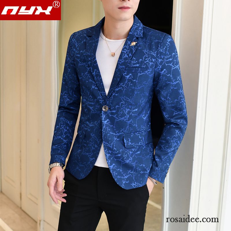 Blazer Herren Freizeit Schlank Drucken Trend England Überzieher Bordeauxrot