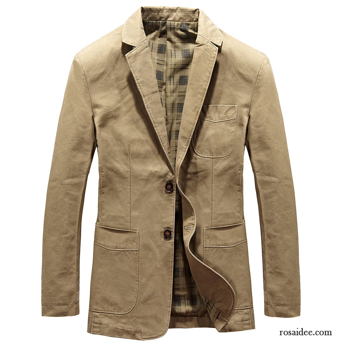 Blazer Herren Freizeit Schlank Werkzeugbau Anzugjacke Herbst Mantel Khaki Hell