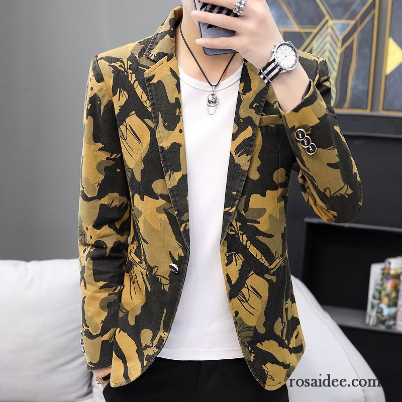 Blazer Herren Jugend Freizeit England Schlank Kostüm Schüler Camouflage Grau