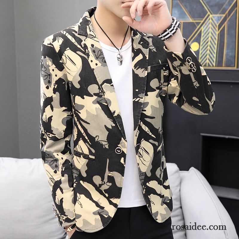 Blazer Herren Jugend Freizeit England Schlank Kostüm Schüler Camouflage Grau