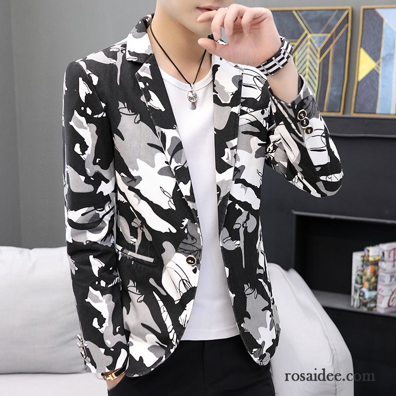 Blazer Herren Jugend Freizeit England Schlank Kostüm Schüler Camouflage Grau