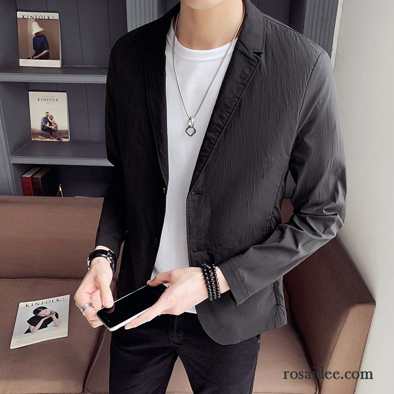 Blazer Herren Kleider Anzüg Trend Dünn Sonnencreme Mantel Schwarz