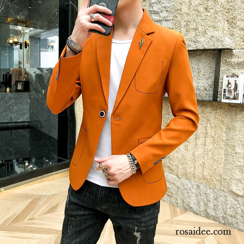 Blazer Herren Kostüm Dünn Trend Überzieher Freizeit Mantel Orange