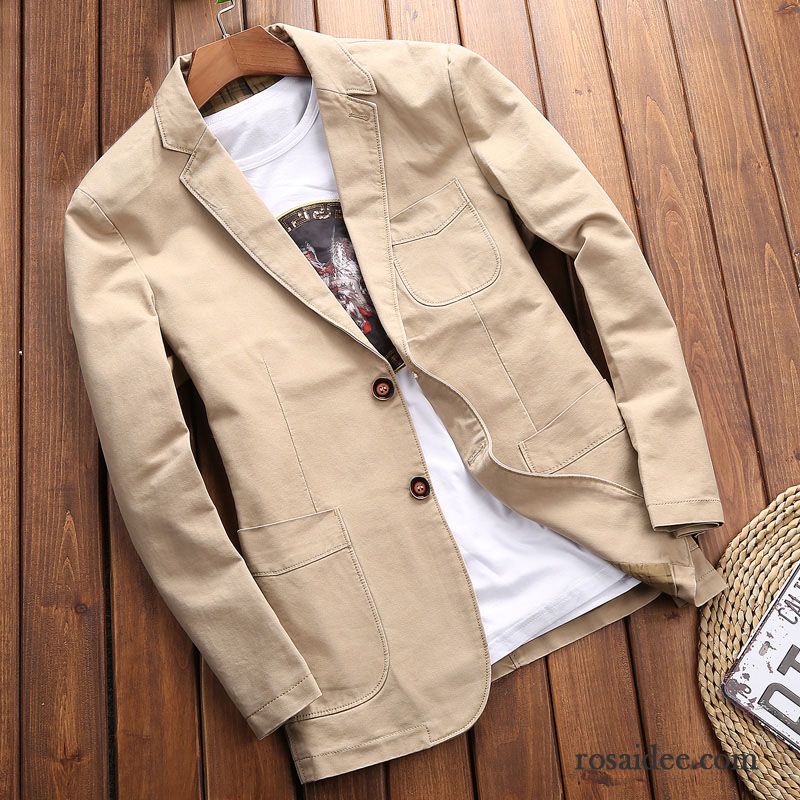 Blazer Herren Schlank Mantel Anzüg Herbst Dünn Jacke Weiß Beige