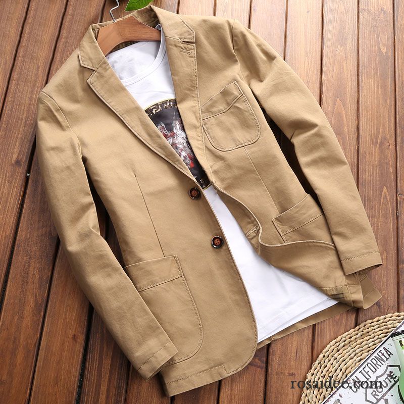 Blazer Herren Schlank Mantel Anzüg Herbst Dünn Jacke Weiß Beige