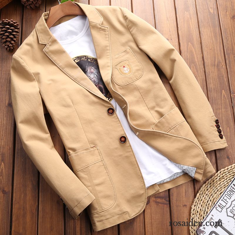 Blazer Herren Schlank Mantel Anzüg Herbst Dünn Jacke Weiß Beige