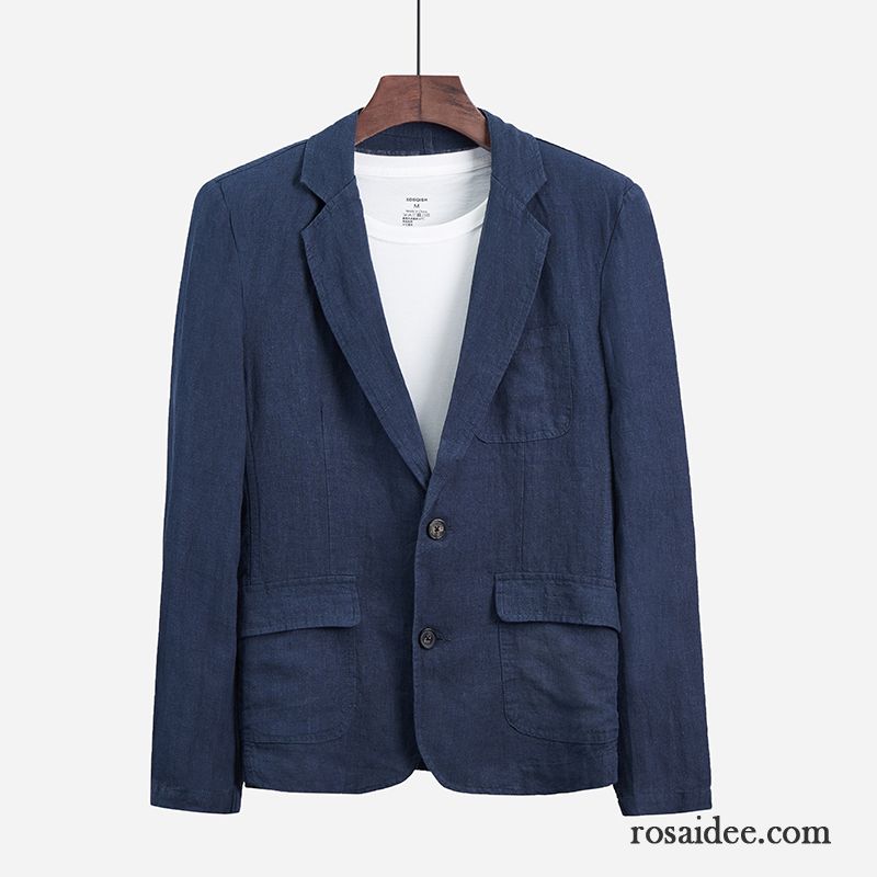 Blazer Weste Blau Herren Überzieher Jugend Kostüm Dünn Herbst Blau Mantel Schlank Herren Anzüg Baumwolle Günstig