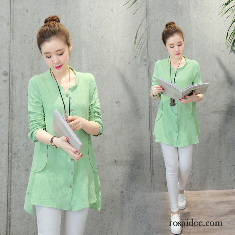 Bluse Reißverschluss Mantel Große Größe Gemütlich Damen Baumwolle Lange Ärmel Blusen Herbst Original Neu Kaufen