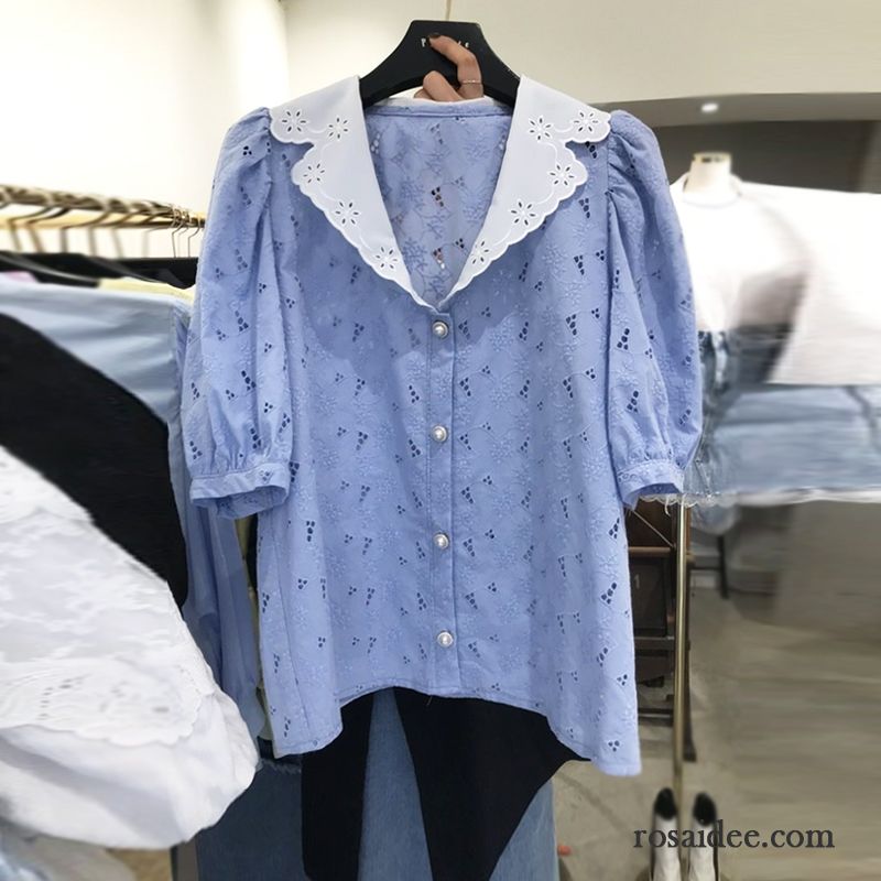 Blusen Damen Sommer Groß Mantel Trend Temperament Hohl Blau