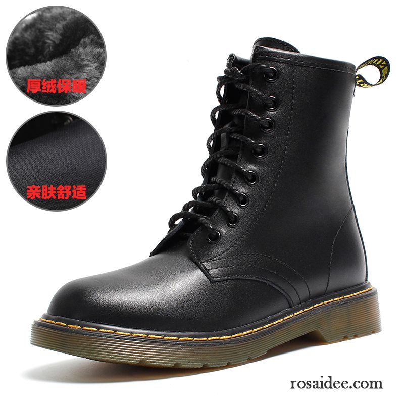 Boots Braun Damen Kurze Martin Stiehlt Damen Retro Winter Plateauschuh Flache Echtleder England Runde Zehe Plus Samt Günstig