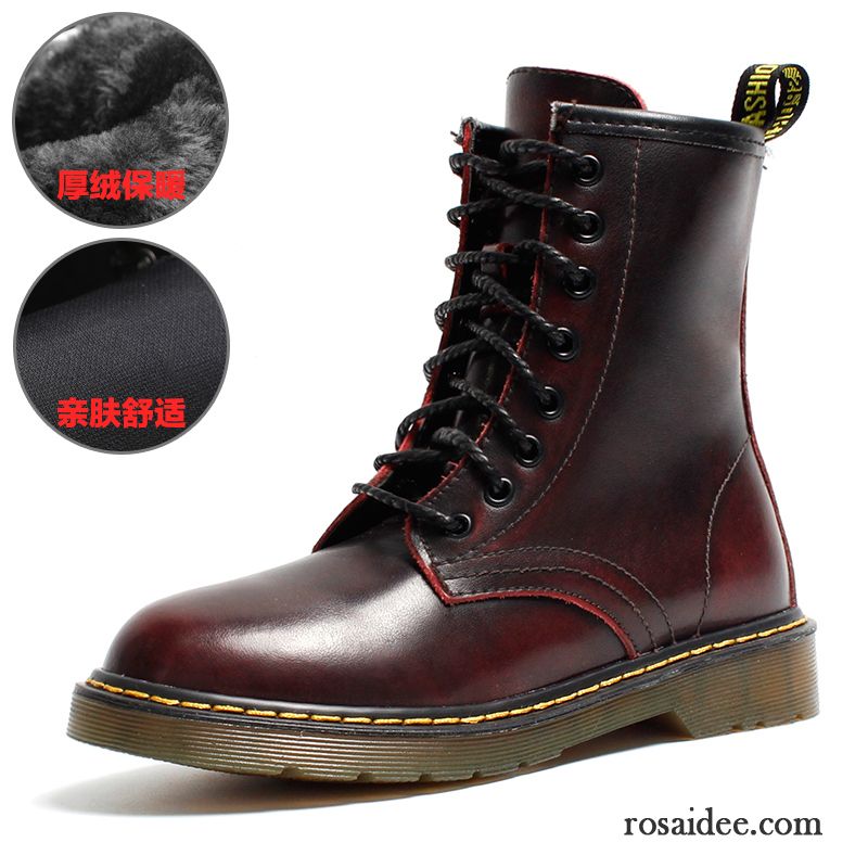 Boots Braun Damen Kurze Martin Stiehlt Damen Retro Winter Plateauschuh Flache Echtleder England Runde Zehe Plus Samt Günstig