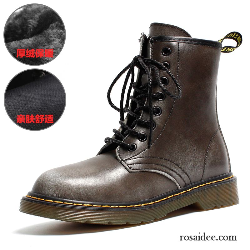 Boots Braun Damen Kurze Martin Stiehlt Damen Retro Winter Plateauschuh Flache Echtleder England Runde Zehe Plus Samt Günstig