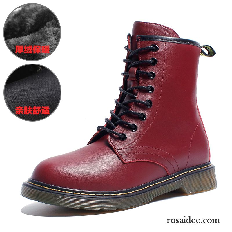 Boots Braun Damen Kurze Martin Stiehlt Damen Retro Winter Plateauschuh Flache Echtleder England Runde Zehe Plus Samt Günstig