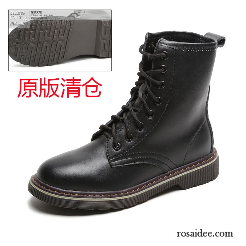 Boots Braun Damen Kurze Martin Stiehlt Damen Retro Winter Plateauschuh Flache Echtleder England Runde Zehe Plus Samt Günstig