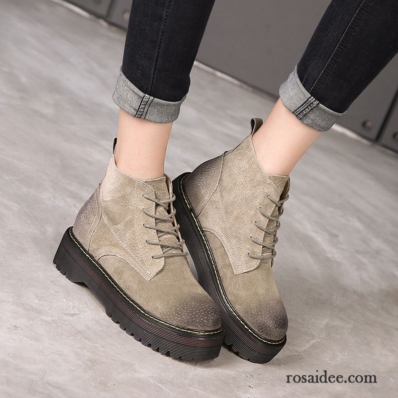 Boots Damen Blau Erhöht Schnürung England Kurze Dicke Sohle Oxford Sohle Retro Winter Damen Echtleder Herbst Martin Stiehlt Kaufen