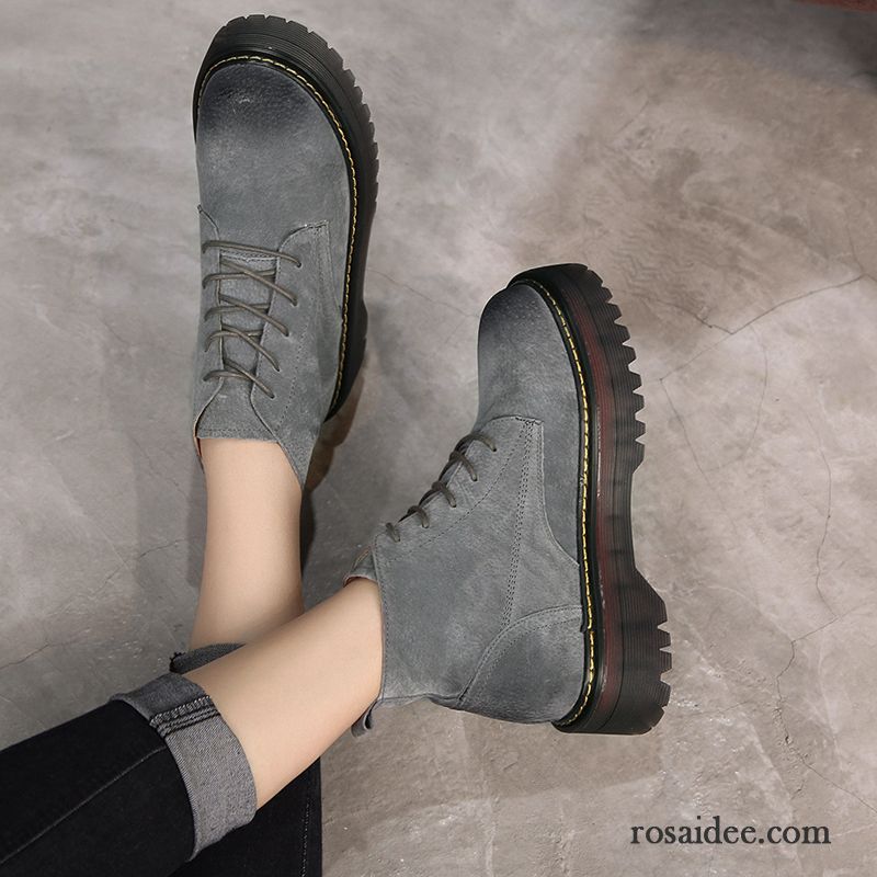 Boots Damen Blau Erhöht Schnürung England Kurze Dicke Sohle Oxford Sohle Retro Winter Damen Echtleder Herbst Martin Stiehlt Kaufen