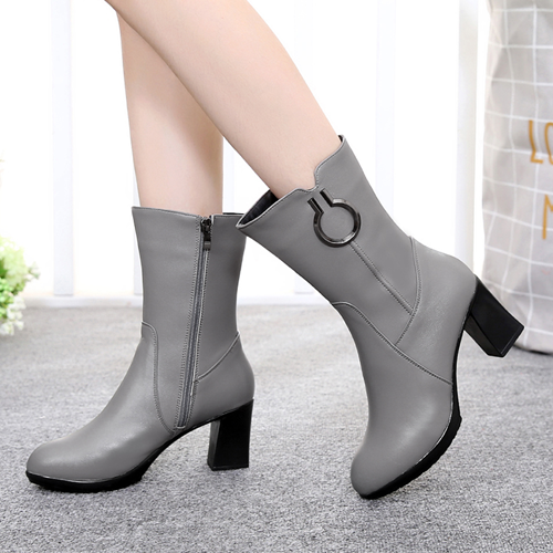 Boots Online Kaufen Martin Stiehlt Hochhackigen Winter Herbst Dick Echtleder Schuhe Grau Stiefel Damen Neue Feder Kaufen