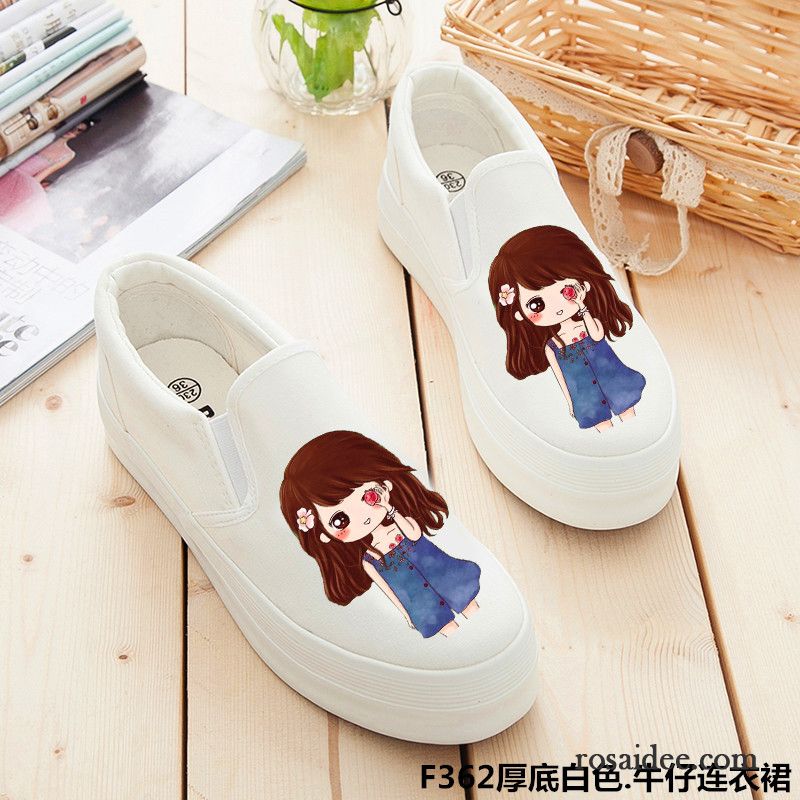 Boots Schuhe Damen Casual Slip-on Tuch Schuhe Dicke Sohle Faul Graffiti Niedrig Schüler Sommer Damen Neue Plateauschuhe Feder Günstig